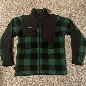 Columbia Titanium Buffalo plaid Forrest green and black fleece zip up